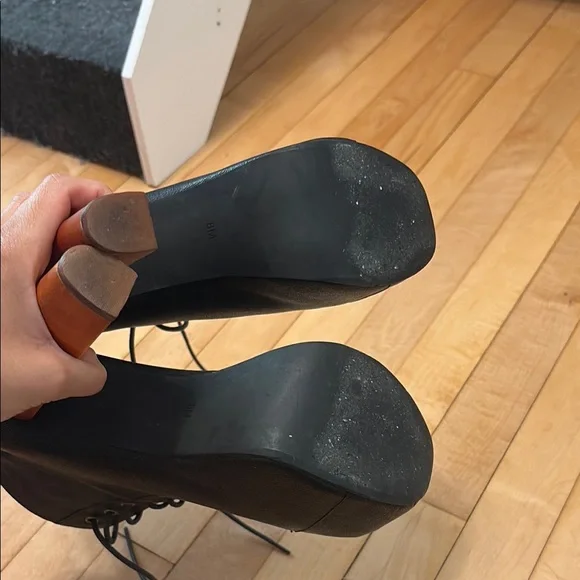 Jeffrey Campbell Black Lace Up Boots with Chunky Heel - Picture 3 of 4